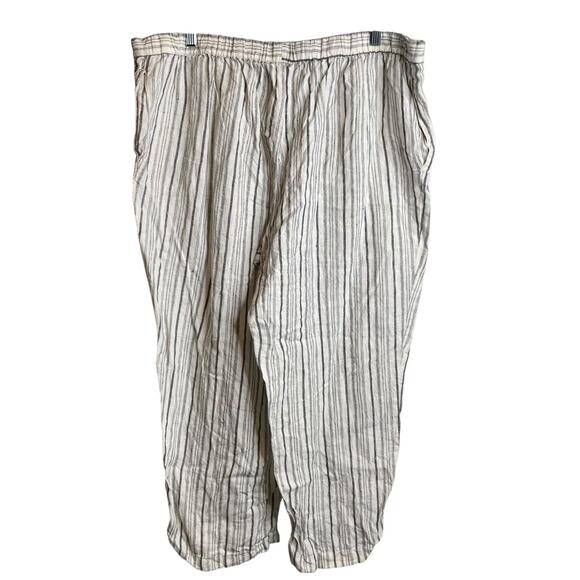 Coldwater Creek Women's Ivory Striped Linen Cropped Pants Size PXL Coastal Boho - Picture 2 of 11